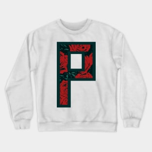 Modern Rose Floral Initial Name Alphabet - Letter P Crewneck Sweatshirt